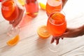 People take aperol spritz cocktails Summer party Royalty Free Stock Photo