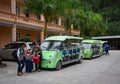 People take the e-cars to go around the city in Dalat, Vietnam