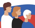 People take oath with russian flag isolated, flat vector illustration with young, adults, old russian people