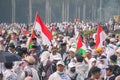 People take part in a protest in support of Palestinians following the conflict between Israel and Hamas in Monas