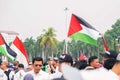 People take part in a protest in support of Palestinians following the conflict between Israel and Hamas in Monas