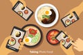 People take a photo of korean food with smartphone