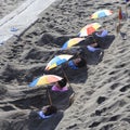 People taking a bath of hot sand in Kagoshima beach Royalty Free Stock Photo