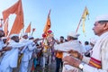 People taking blessings from the horse of god during palkhi festival