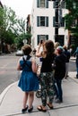 People taking photos at famous Friends apartment in American tel Royalty Free Stock Photo