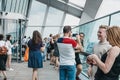 People taking photos on an open air balcony in Sky Garden, London, UK. Royalty Free Stock Photo