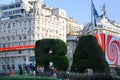 People taking photos with vertical garden, BA characters at Republic Square - Plaza de la Republica of Buenos Aires, Argentina