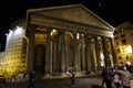People taking pictures in front of the Pantheon. Night scene