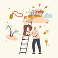 People Taking Star from Sky, Aspiration and Motivation Achievement. Follow Dream Concept with Characters Climbing Ladder