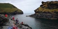 People Taking in View Out to Sea and Rugged Coastline at Boscastle, Cornwall, England, Summer 2018 Royalty Free Stock Photo