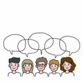 Cute group people speaking cartoon illustration