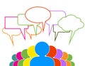 People talk in colorful speech bubbles