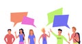 People talk communication vector flat illustration. Set character portrait with chat bubble icon. Speech discussion social meeting Royalty Free Stock Photo