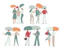 People talk, dialogue, chats, vector illustration with characters and empty speech bubbles isolated on white for Royalty Free Stock Photo