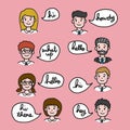 Cute people speaking cartoon illustration