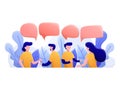 People talk to each other, discuss social network, businessmen chat with dialog speech bubbles, vector illustration, flat style,