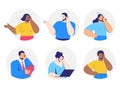 People talking phone set. Differnent characters calling by telephone. Communication and conversation with smartphone