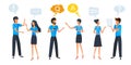 People talking and thinking, group chat communication with colorful dialogue speech bubbles, businessmen discuss social network