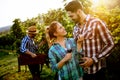 People tasting wine in vineyard Royalty Free Stock Photo