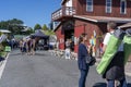 People in Tauranga Historic Village street during 2021 National Jazz Festival