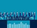 People team crossing over a teamwork bridge. Company teamworks Royalty Free Stock Photo