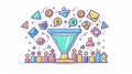 People team and sales funnel on business funnel website. Illustration of doodle diagram of online customer traffic Royalty Free Stock Photo