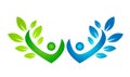 People couple green green leaf teamwork, education, logo, social, team, network, design, vector, logotype