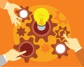 People teamwork with light bulb and gear illustration