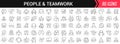 People and teamwork linear icons in black. Big UI icons collection in a flat design. Thin outline signs pack. Big set of icons for