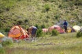 Campsite at the Paine Grande hut in Torres del Paine National Park, Magallanes Region, southern Chile Royalty Free Stock Photo