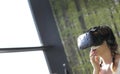 People testing VR devices are at arts festival