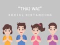 Thai Wai, Social Distancing, People keeping distance for infection risk and disease