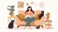 People and their pets illustrations. training and playing with their pets, encouragement concept. family illustration in cartoon