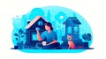 People and their pets illustrations. training and playing with their pets, encouragement concept. family illustration in cartoon