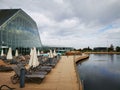 People in thermal pool outdoor at Therme Bucharest, Romania Royalty Free Stock Photo