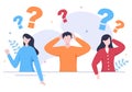 People Thinking to Make Decision, Problem Solving and Find Creative Ideas with Question Mark in Flat Illustration for Poster