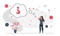 People thoughts concept illustration. A woman thinks and asks herself questions. Problem solving and thoughts vector illustration Royalty Free Stock Photo