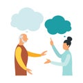 People with thoughts on a white background. Communication concept. Man and woman. Dialogue illustration Royalty Free Stock Photo