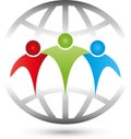 People, Three Persons and Globe, Partnership and Team Logo Royalty Free Stock Photo