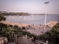 People thronging in seaside jetty with top view Royalty Free Stock Photo