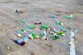 People throw away plastic bottles, bags and food waste, leave trash on the street after themselves. The concept of environmental Royalty Free Stock Photo