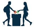 People throw ballots into the ballot box. Voting, elections, referendum. Silhouette vector illustration Royalty Free Stock Photo