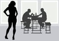 People to table in cafe