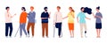 People together. Different person characters, socialization of disabled man woman. Crowd friends vector concept