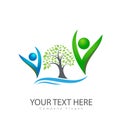 People together family tree water wave icon logo template.