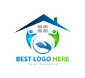 People together with home holding hands icon family union, love care in hands logo Royalty Free Stock Photo