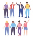 People together, men and women holding hands, male and female cartoon characters