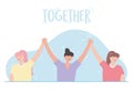 People together, women holding hands friendly, female cartoon characters