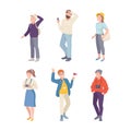 People Tourist Character on Excursion or Sightseeing Tour Vector Set Royalty Free Stock Photo