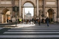 People tourist crowd walking on crosswalk in rome historical city center,italy